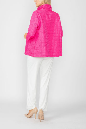 Fuchsia Crinkle Jacquard Open Front Jacket